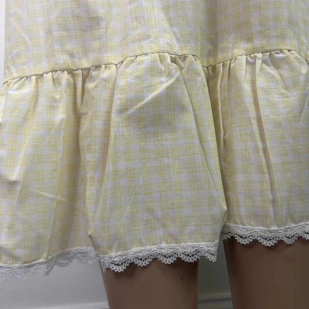 Barbizon Nightgown Yellow Gingham Floral Embroidered Lace Trim Large Vintage NEW